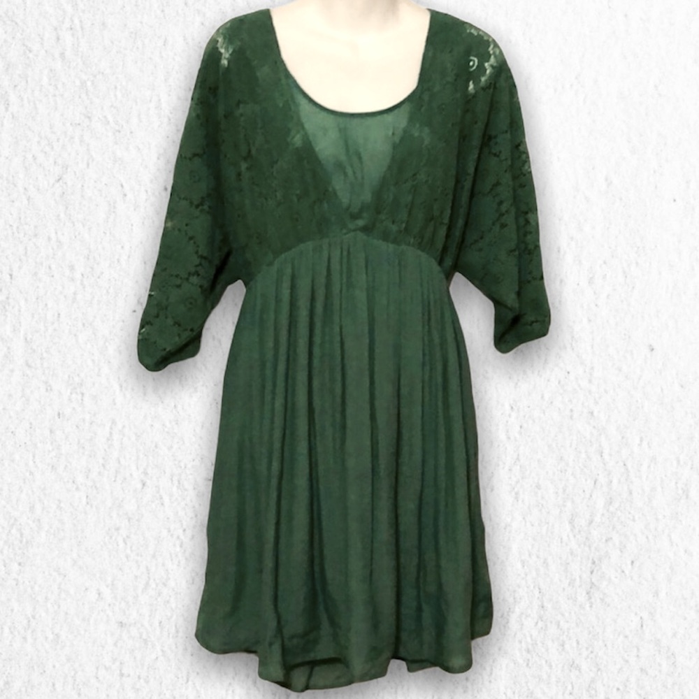 Sage green empire waist dress lace sleeves NWT